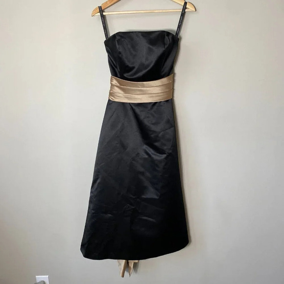 Bill Levkoff Women's Sz 6 Strapless Belted Sash Evening Formal Midi Dress Black - Picture 4 of 14